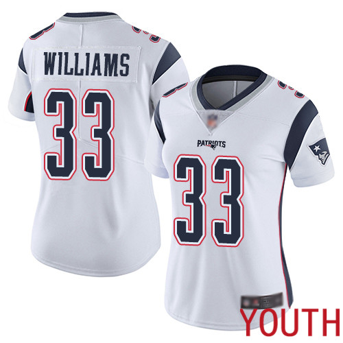 New England Patriots Football #33 Vapor Limited White Youth Joejuan Williams Road NFL Jersey